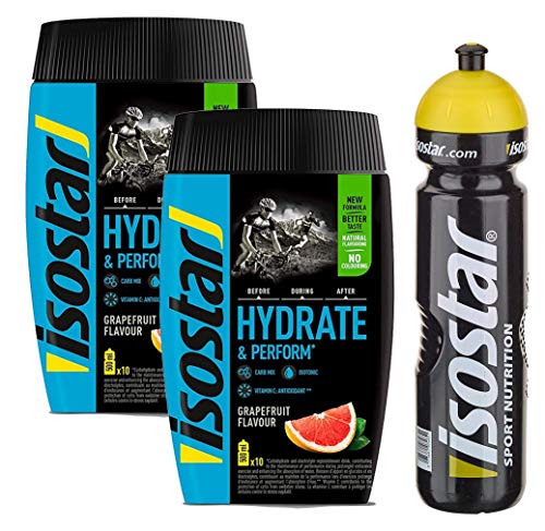 Isostar Hydrate & Perform - Grapefruit - 2x400g Pulver | 2er Angebotspack + Original 1000ml-Trinkflasche