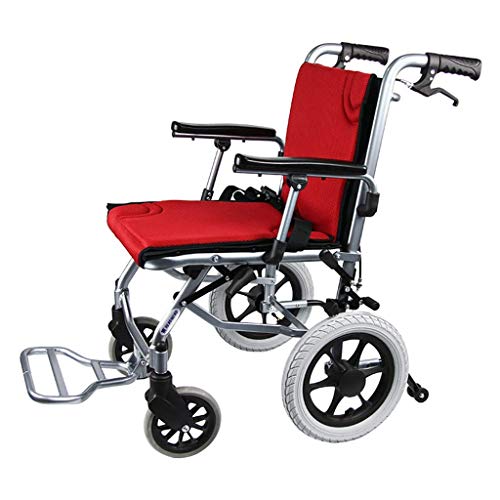 AOLI Aluminiumlegierung manueller Rollstuhl, Leichtklapp Tragbarer Rollstuhl, Leichte Transport Stuhl, geeignet für ältere Menschen, Behinderte, Rot,rot