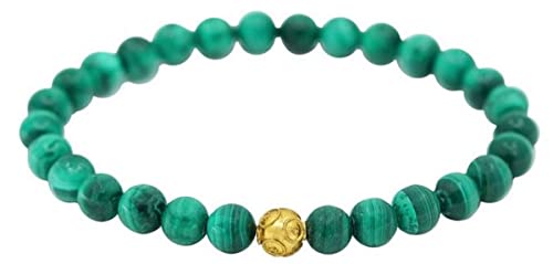 Casa Padrino Luxus Damen Malachit Perlen Armband mit Goldperle Grün/Gold - Hochwertiger Malachit & 19,2 Karat Gold Damenschmuck - Damen Armschmuck - Luxus Qualität