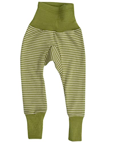 Cosilana Baby-Hose mit Bund aus kbT-Schurwolle und Seide (86-92, Grün Geringelt)