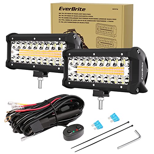 EverBrite LED Arbeitsscheinwerfer 12V/24V 2-tlg. Set, 20+30 LED 6 Modi Zusatzscheinwerfer mit Kabelbaum, IP66 LED Nebelscheinwerfer, Rückstrahler für Off-Road SUV Auto, Motorrad, Traktor
