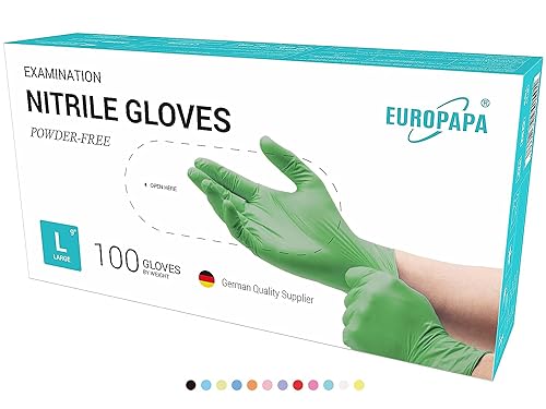 EUROPAPA® 500x Einweghandschuhe Nitrilhandschuhe puderfrei Untersuchungshandschuhe EN455 EN374 latexfrei Einmalhandschuhe Handschuhe in Gr. S, M, L & XL verfügbar (Grün, L)