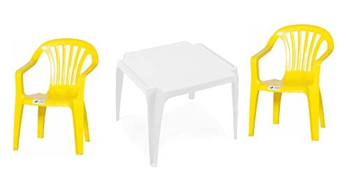 hLine Kinder Garten Sitzgruppe Tisch mit Stühlen Gartenstuhl Sessel (1 Tisch 2 Stühle gelb)