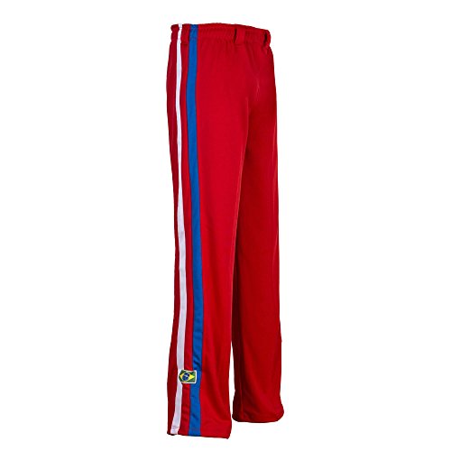 JL Sport Authentische Brasilianische Capoeira Kampfsport Männer Hosen (Rot Mit Blau Und Weiß Vertikale Bein Streifen) - L