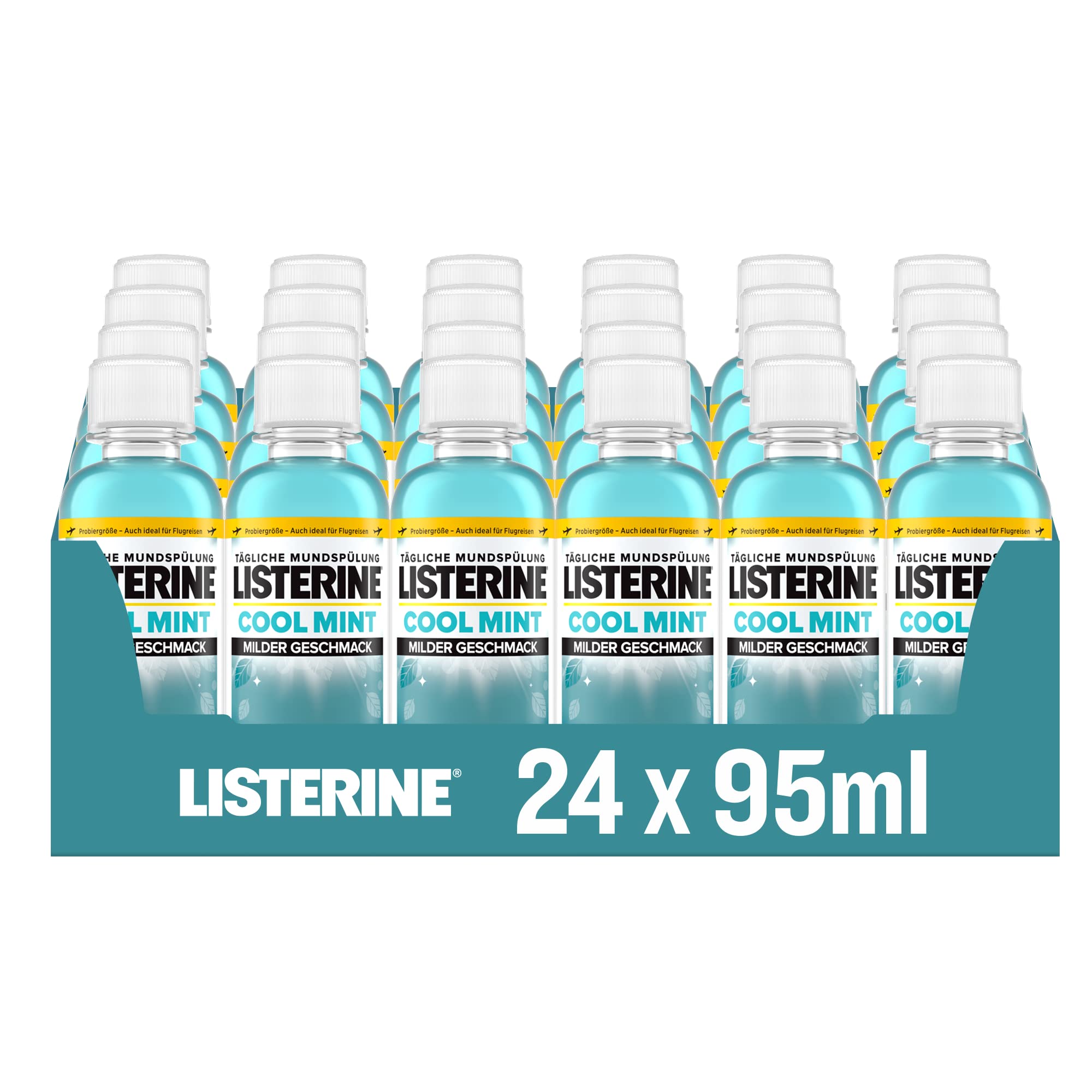 Listerine Cool Mint milder Geschmack 24x95 ml antibakterielle Mundspülung ohne Alkohol mit ätherischen Ölen, für ein langanhaltendes Frischegefühl