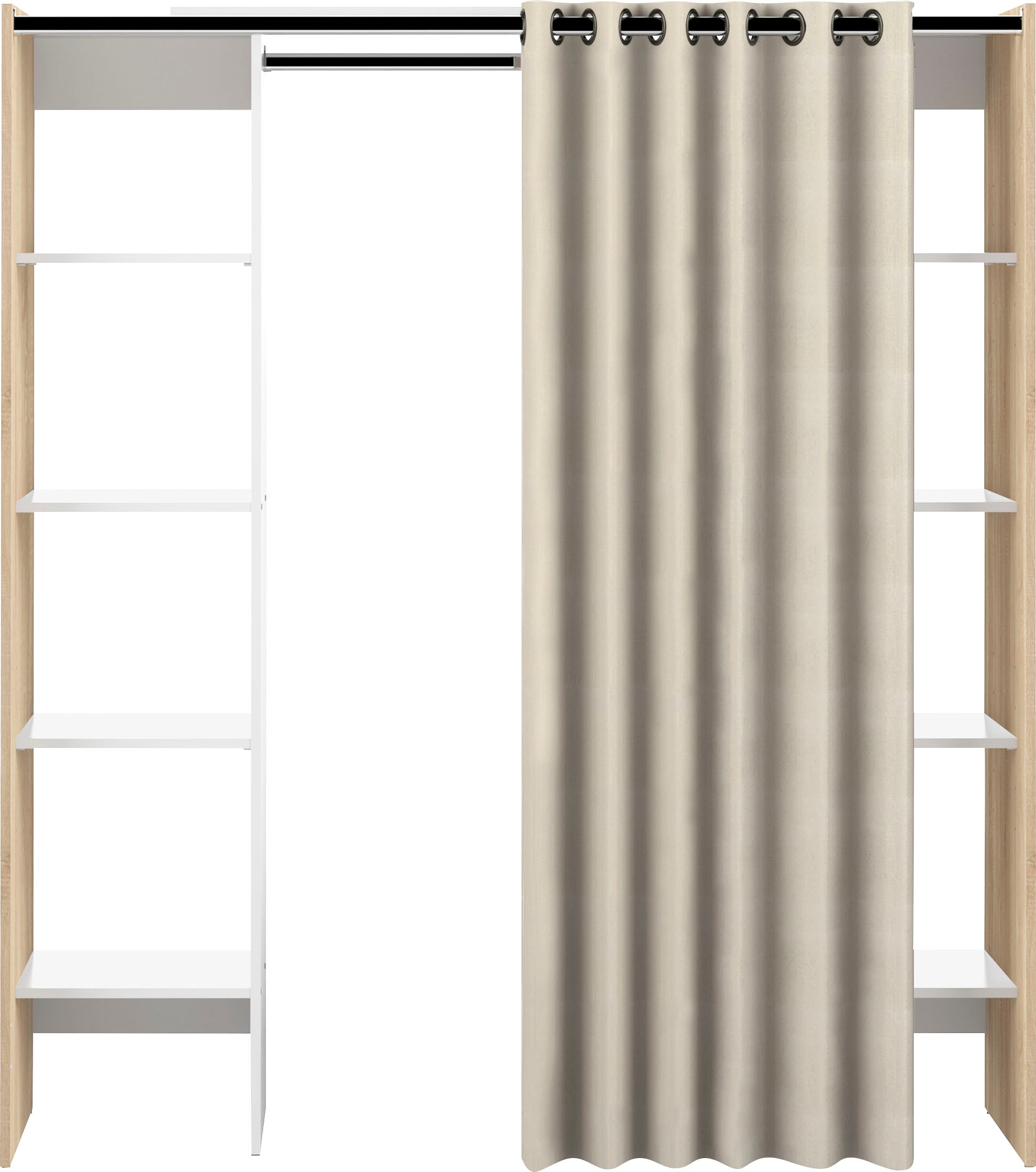 Symbiosis Tom Clothes Storage System 2 Columns Aufbewahrungsschrank, Walnuss mit dunkelgrauem Vorhang, 112/185.3 x 50 x 182 cm (W x D x H)