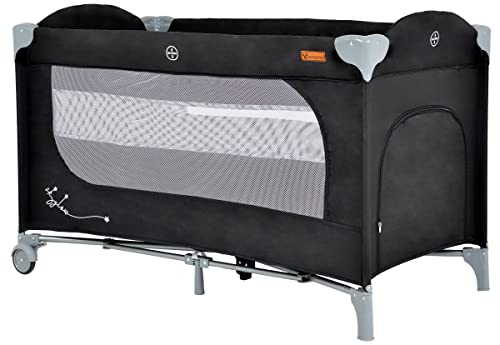 Cangaroo Reisebett Skyglow 2 Ebenen Räder Matratze Seiteneingang Tasche Bremsen, Farbe:schwarz