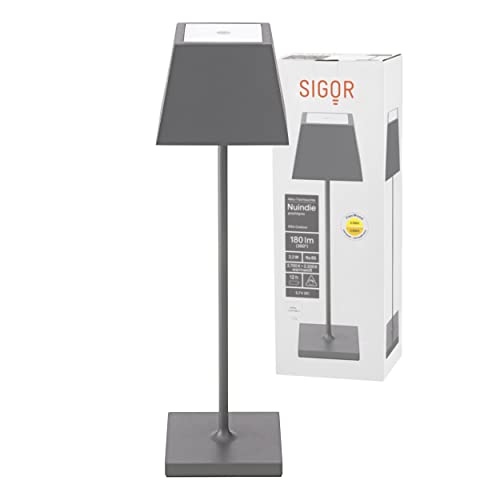 SIGOR Nuindie eckig - Dimmbare LED Akku-Tischlampe Indoor & Outdoor, aufladbar mit Easy-Connect, 24h Leuchtdauer, anthrazit