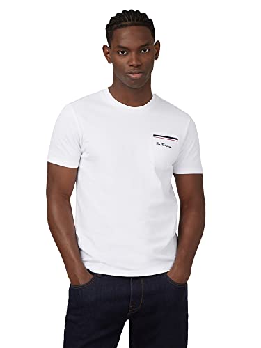 Ben Sherman Herren-T-Shirt mit Rundhalsausschnitt, Piqué-Tasche, kurzärmelig, weiß, 3XL
