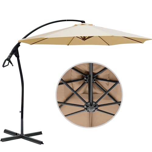 habeig Ampelschirm BEIGE WASSERDICHT 3,0m Schirm 300cm mit PVC Beschichtung Sonnenschirm Marktschirm