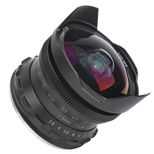 Goshyda Spiegelloses Kameraobjektiv, 7,5 Mm F2.8 FX-Mount Ultra Fide Angle Fisheye Scenery-Objektiv für Fuji X-T4 / X-T3 / X-T30 / X-S10(schwarz)