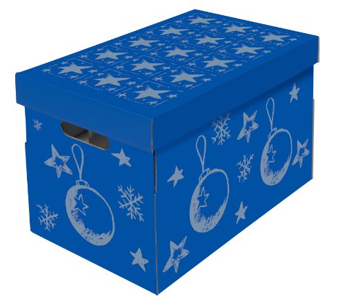NIPS 119201142 CHRISTMAS Aufbewahrungsbox für Christbaumkugeln und Weihnachtsdeko mit variabler Innenaufteilung auf 3 Ebenen, B 27,5 x T 46,5 x H 29,5 cm, blau / silber