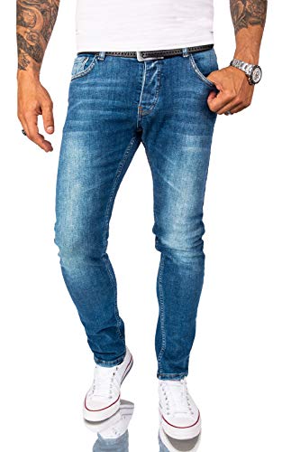 Rock Creek Designer Herren Jeans Hose Stretch Jeanshose Basic Slim Fit Jeans Hosen Denim Used Look Destroyed Herrenhose Elegant RC-2164 Blau W34 L36