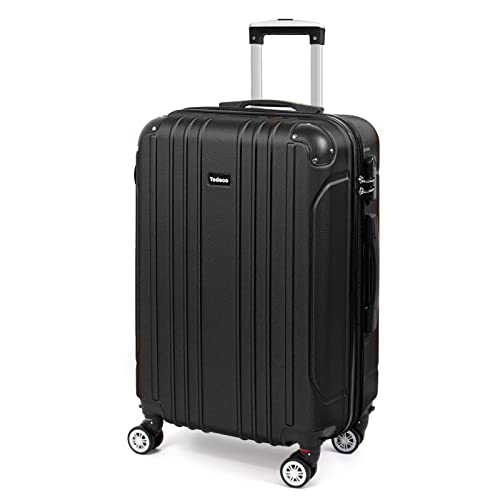 Todeco Mittelgroßer Koffer Aufgabegepäck 65cm, ABS Hartschalen-Koffer Trolley Rollkoffer Reisekoffer, 4 Rollen Kombinationsschloss, 42x26x65, 66 Liter, Schwarz