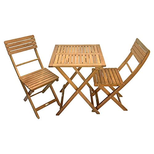 Balkonmöbel-Set aus Eukalyptus-Holz, 3-teliges Gartenmöbel Set (2 Stühle & 1 Tisch), klappbar, naturgeölt, wetterfest, fertig montiert