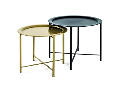 HAKU Möbel 2-Satz Tisch, Stahlrohr, schwarz-Gold, H 44/49 x Ø 52/62 cm