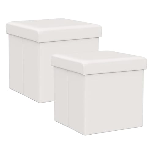 Style home 2er Set Sitzhocker Sitzbank mit Stauraum, Faltbare Aufbewahrungsbox Sitztruhe Sitzwürfel Fußablage, Kunstleder, 38 * 38 * 38 cm (Weiß)