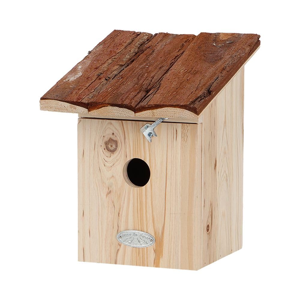 Rivanto® Nistkasten Kohlmeise Rindendach aus Tannenholz, H24,5 x 20,5 x 20,5 cm, natürliches Vogelhaus mit Dach für Wildvögel, aus Holz