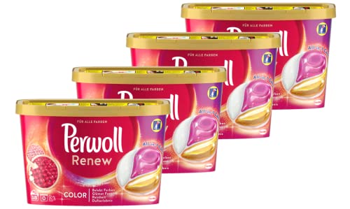 Perwoll Renew Caps Color & Faser Waschmittel, 72 (4 x 18 Wäschen), sanft reinigende All-in-1 Waschmittel Caps zur Farbauffrischung und Faserglättung bei bunter Wäsche