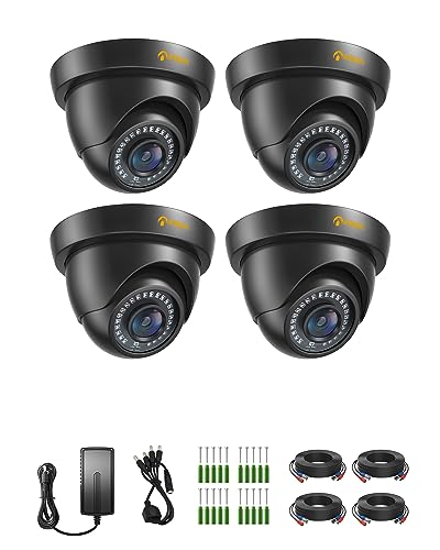 Anlapus 4X 2MP 1080P Außen Dome Überwachungskamera Set mit BNC Kabel und Netzteil, FHD TVI Kamera mit 20M IR Nachtsicht