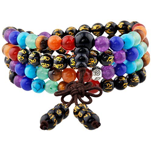 mookaitedecor Edelstein elastisches Armband mit 108 Perlen, Buddhistische Tibetische Gebetskette, Buddha Mala Kette Halskette für Kristall Reiki Chakra & Heilung