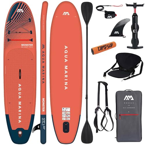 Campsup SUP Aqua Marina Monster 12'0" SUPER Combo Aufblasbares Stand Up Paddle Board | Komplette Packung Surfboard für Einsteiger & Fortgeschrittene mit Kayak Sitz und Doppelpaddel