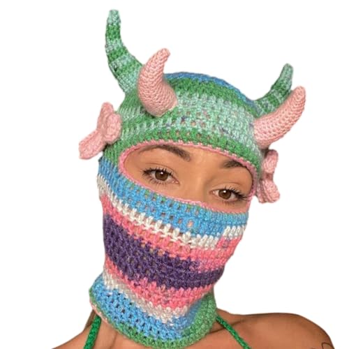 Ruarby Halloween Balaclava Knit Beanie Hat Einzigartige Horn Hut Kopfbedeckung Party Urlaub Winter Warme Mütze Vollkopf Strickmützen Für Männer
