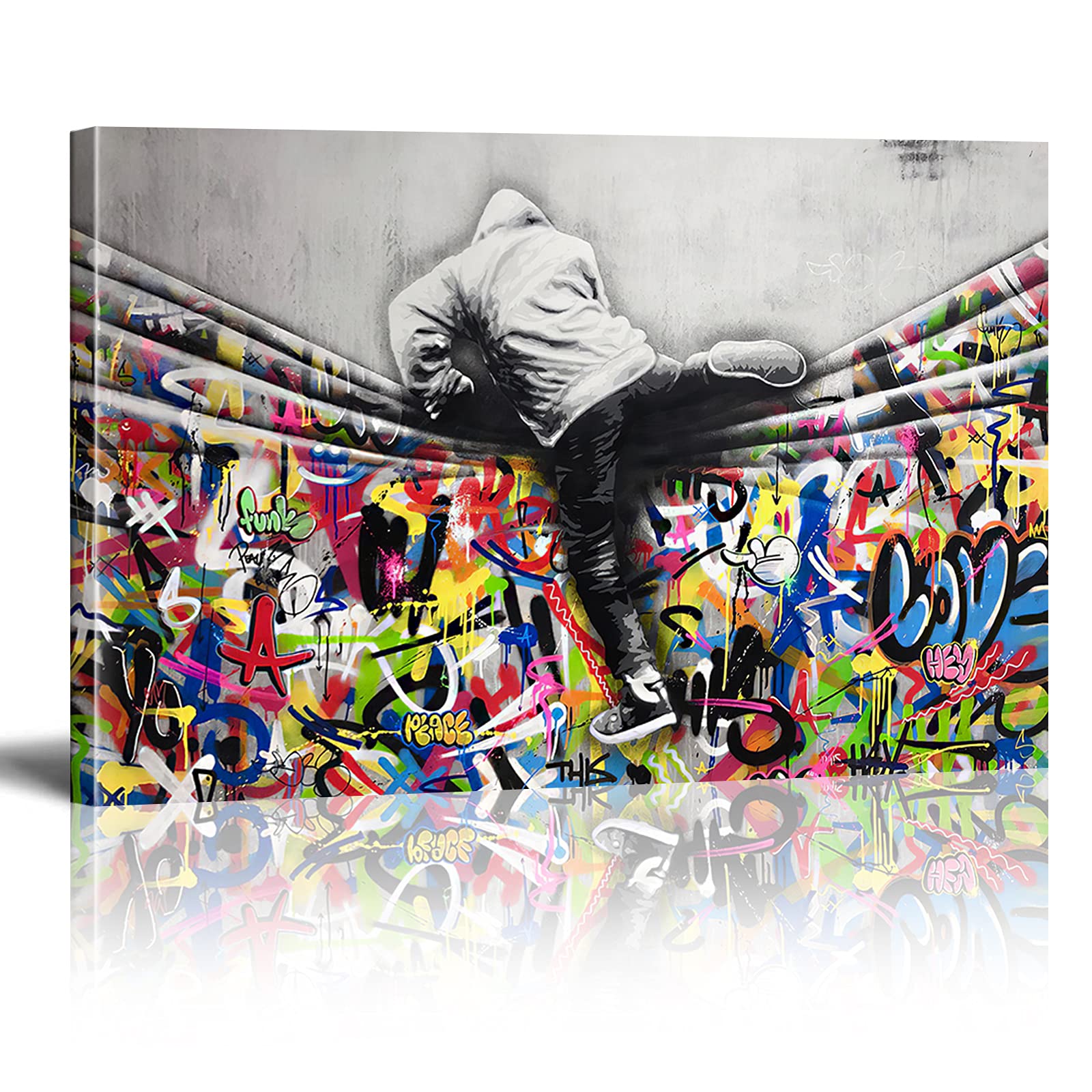 Druck auf leinwand Bilder Banksy New World Graffiti Wand Bild Street Pop Art Gemälde Kunstdruck Modern Wandbilder XXL Wanddekoration Mit Rahmen 120x80cm