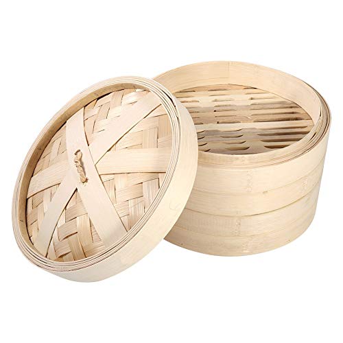 4 Größen 2 Ebenen New Chinese Bamboo Basket Naturreis Kochen Food Cooker Dampfer Mit Deckel(22cm)