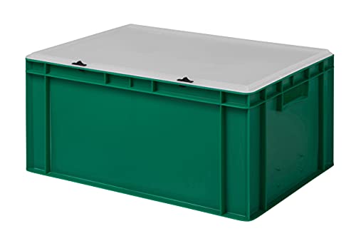 Design Eurobox Stapelbox Lagerbehälter Kunststoffbox in 5 Farben und 16 Größen mit transparentem Deckel (matt) (grün, 60x40x28 cm)
