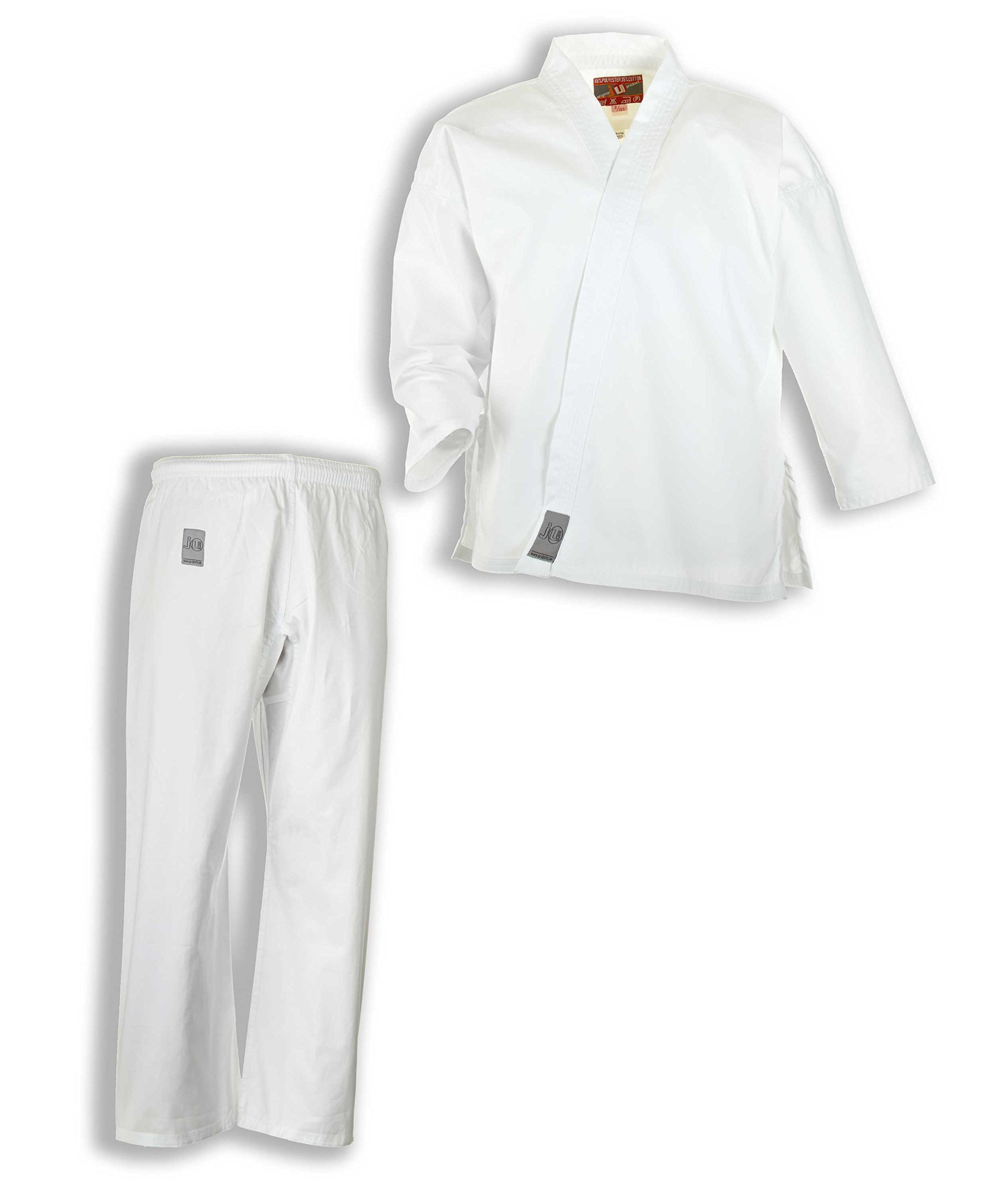 Ju-Sports Karate Anzug Bonsai Weiß 130 I Klassischer Karateanzug speziell für Kinder I Karate Kimono inkl. weißem Gürtel I Hose mit Kickzwickel & Elastikbund