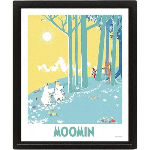 Moomin 3D-Poster (Wald-Design), 25 cm x 20 cm x 1,3 cm, gerahmt, Wandkunst und 3D-Wandkunst-Bild in schwarzem Bilderrahmen, tolles Geschenk – Offizielles Merchandise-Produkt