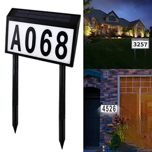 Deluisho Hausnummer Solar, Solar Hausnummernleuchte Hausnummer Beleuchtet Wandmontierte Straßenschildleuchten für Den Außenbereich LED-Nummern-Adressanzeigen, Hausnummer Frei Definieren