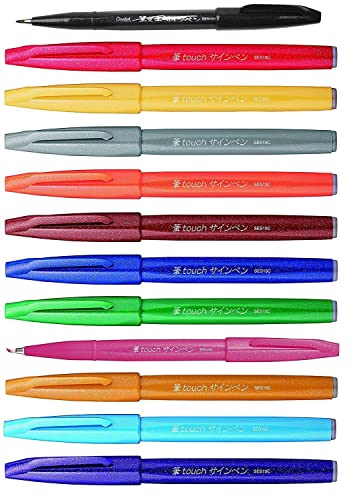 Pentel SES15C Pinselstift mit flexibler Faserspitze, 12 Farben, ass.ti