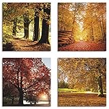 ARTLAND Leinwandbilder Natur Set 4 tlg. je 20x20 cm Quadratisch Wandbilder Bäume Herbst Landschaft Park K2UQ