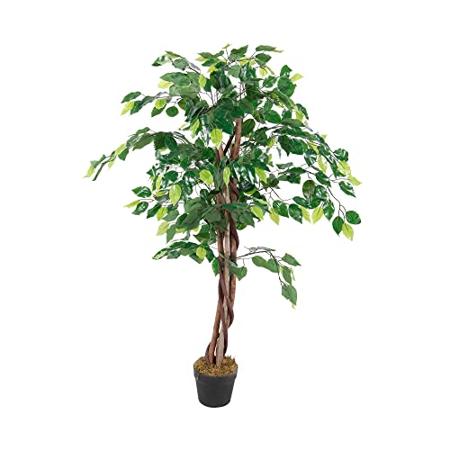 Künstliche Pflanze Ficus Holzstamm Blatt aus Stoff Blumentopf Kunststoff schwarz Dekobaum (115cm 462 Blätter)