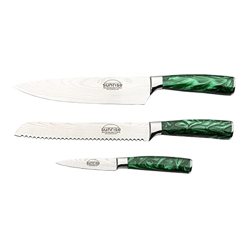Rockingham Forge Sunrise Collection Emerald smaragd 3-Stück Messerset mit hochwertiger Klinge aus X40Cr13 Edelstahl und Griff aus Harz, Grün