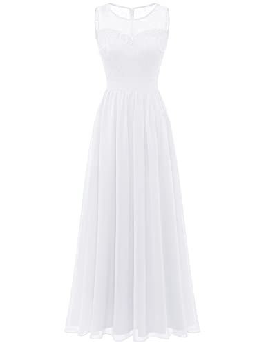 Dressystar 0046 Abendkleid Basic Chiffon Spitzen Ärmellos Brautjungfernkleider Bodenlang Weiß XL