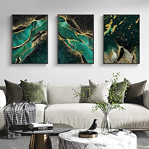 Rumlly Marmor abstraktes Bild Leinwand Malerei Wandkunst grün gold Luxus Muster Poster und Druck modernes Wohnzimmer Design Dekor 50 x 70 cm x 3 rahmenlos