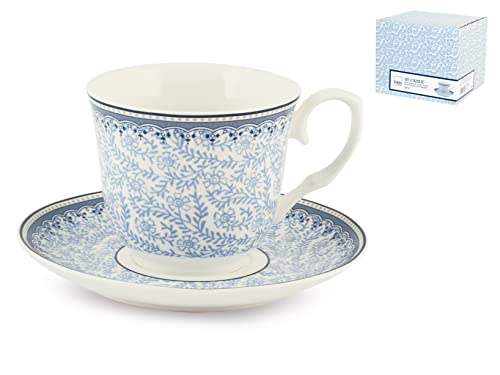 H+H 6280 Set Tee Tassen, Porzellan, Blau, 2 Einheiten