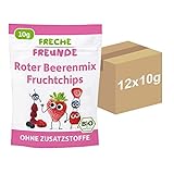 FRECHE FREUNDE Bio Fruchtchips "100% Roter Beerenmix", gefriergetrocknete rote Beeren, ohne Zuckerzusatz, vegan, glutenfrei, 12er Pack (12 x 10g)