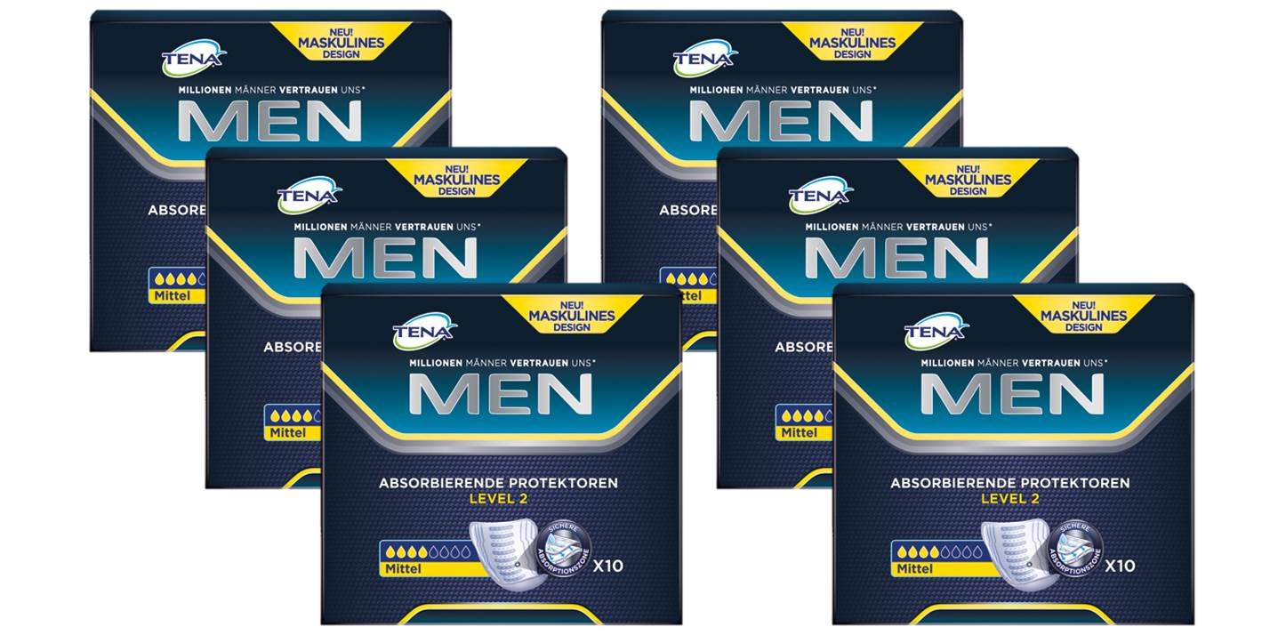 TENA MEN Level 2, Hygiene-Einlagen für Männer mit leichter bis mittlerer Blasenschwäche/ Inkontinenz – sicher, diskret & geruchsneutralisierend - Vorteilspack (60 ultradünne Einlagen)