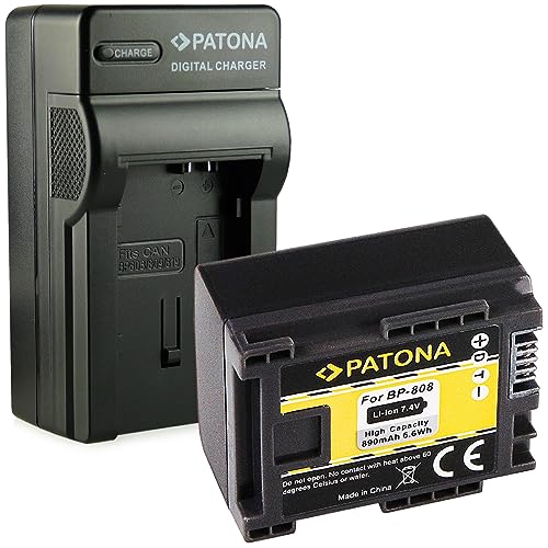 PATONA 3in1 Ladegerät + Akku BP-808 für Canon LEGRIA HF G10 G25 M31 M32 M36 M40 M46 M300 M306 M400 M406