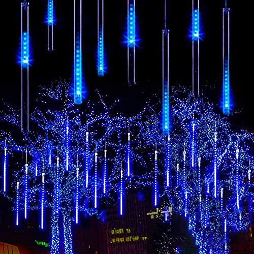Solarlicht Außen,SUAVER 8 Tubes Meteorschauer Regen Lichter,Solar Weihnachten Lichterkette Wasserdichte 288LEDs Tropfen Lichter für Hochzeit Party Garten Baum Hause Dekoration Außen (Blau)