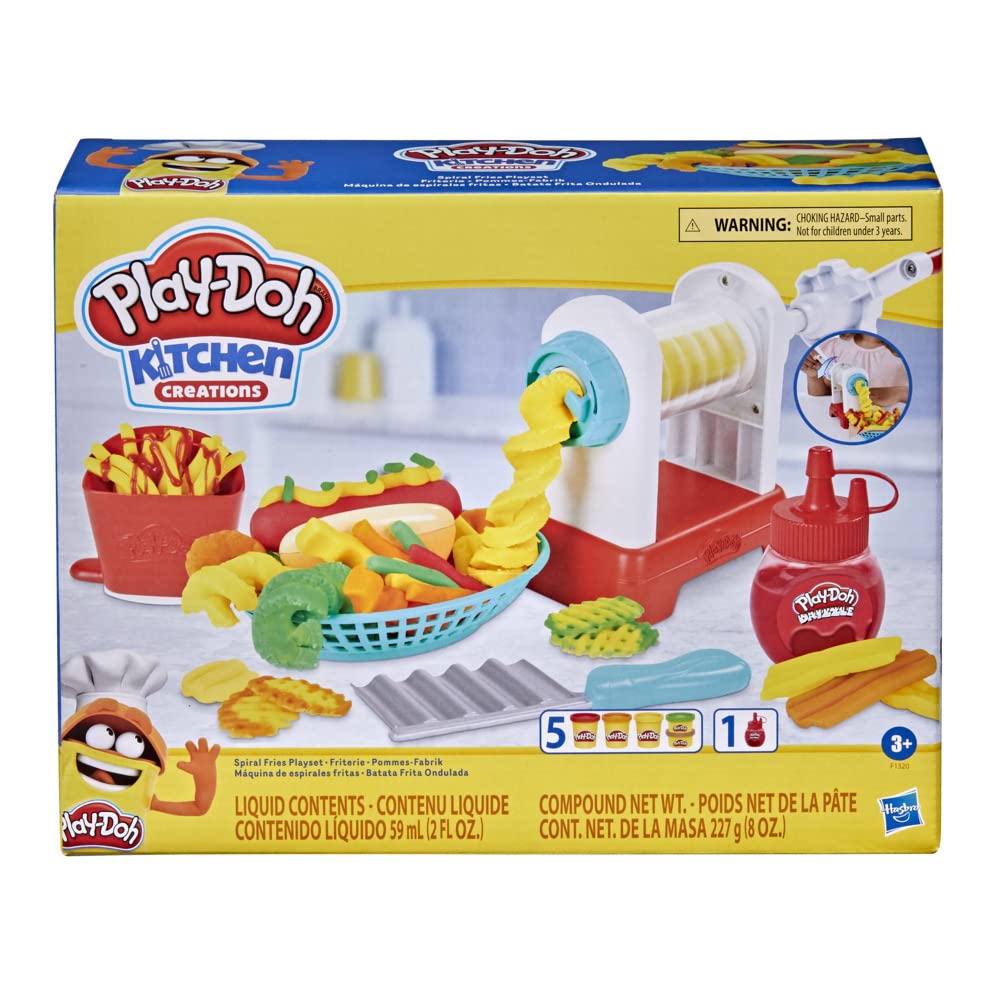 Play-Doh Kitchen Creations Pommes-Fabrik für Kinder ab 3 Jahren mit Pommes-Frites-Maschine, Soße und 5 Farben, F1320, Mehrfarbig