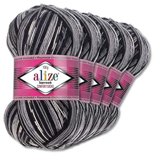Wohnkult Alize 5x100g Superwash Comfort Sockenwolle 33 Farben zur Auswahl EIN-/Mehrfarbig (2695)
