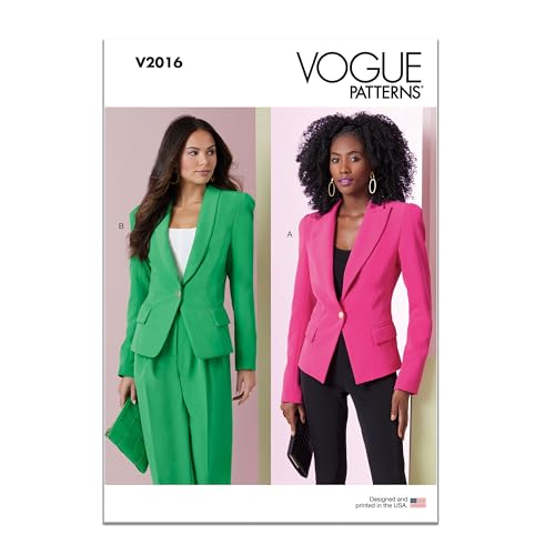 Vogue Patterns V2016H5 Gefütterte Damenjacken Schnittmuster-Paket, Design-Code V2016, Papier, Mehrfarbig, Sizes 6-8-10-12-14