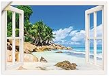 ARTland Wandbild selbstklebend Vinylfolie 70x50 cm Querformat Fensterblick Strand Karibik Meer Palmen Südsee Natur U1UC