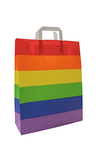 Papiertragetaschen mit Flachhenkel Regenbogen Pride LGBT - Verschiedene Größen und Mengen (32 + 12 x 40 cm, 50 Stück)