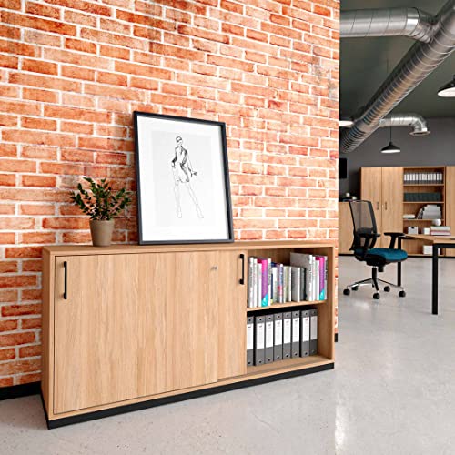 Weber Büro Schiebetürenschrank Choice abschließbar 2 OH 160 x 76 cm Schrank Büroschrank Sideboard Lowboard Bernsteineiche